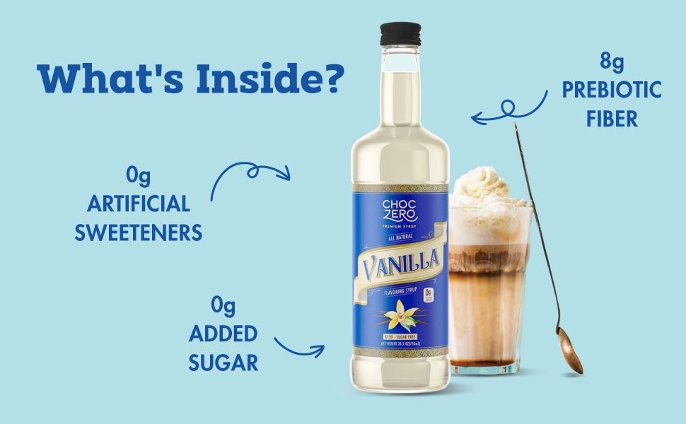 ChocZero Sugar Free Vanilla Syrup for Coffee Keto Flavoring Syrups Low Calorie
