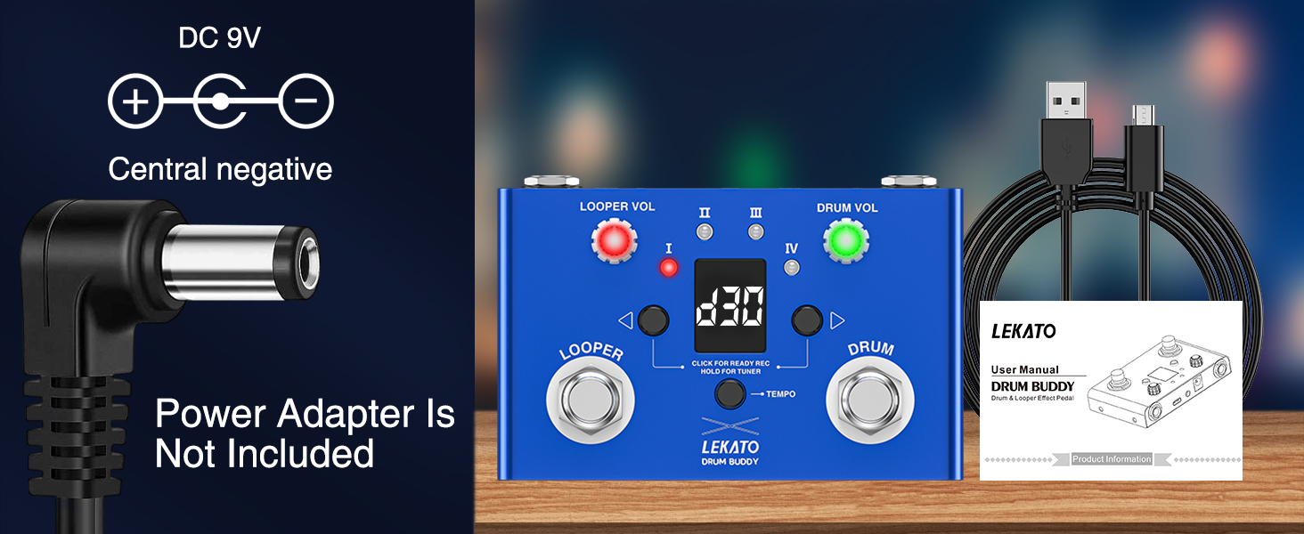 LEKATO Drum Looper Pedal with Tuner, 4 Loops 11 Minutes Loop Pedal with