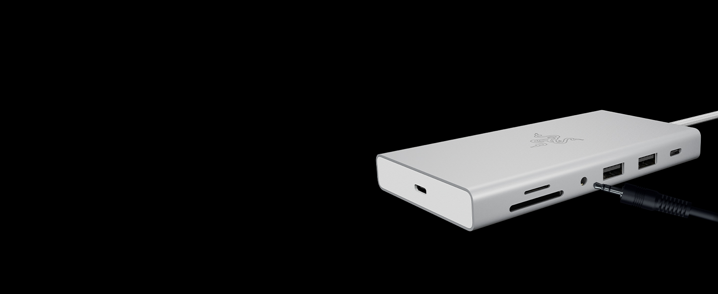 Razer USB C Dock 11-port Travel Charging Station for Windows Mac Laptop iPad Surface Chromebook Galaxy Tab: Type C, HDMI, Ethernet, MicroSD - 4K 60 Hz Display - 85 W Tablets + Mobile Fast Charge battery power bank station supply adapter travel fast charging replacement USB-C Port 3 prong cord