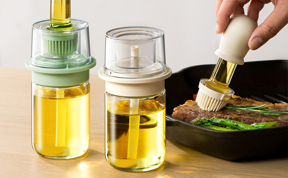 Olive Oil Dispenser Bottle with Silicone Brush 2pcs,Glass 2