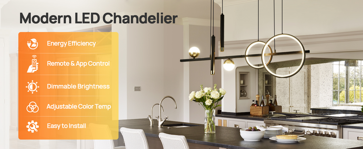 Modern Linear LED Chandelier, 39" Dimmable LED Kitchen Island Pendant