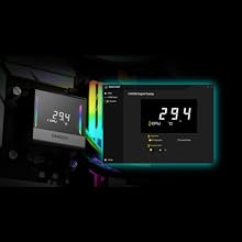 Digital display showing the number 2.94 in white on a black background. A reflection or second screen shows the same information with additional graphical elements.