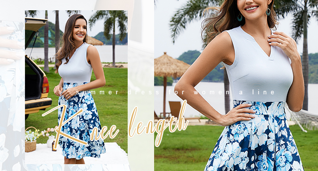 v neck beach dresses for women casual summer knee length sun dress