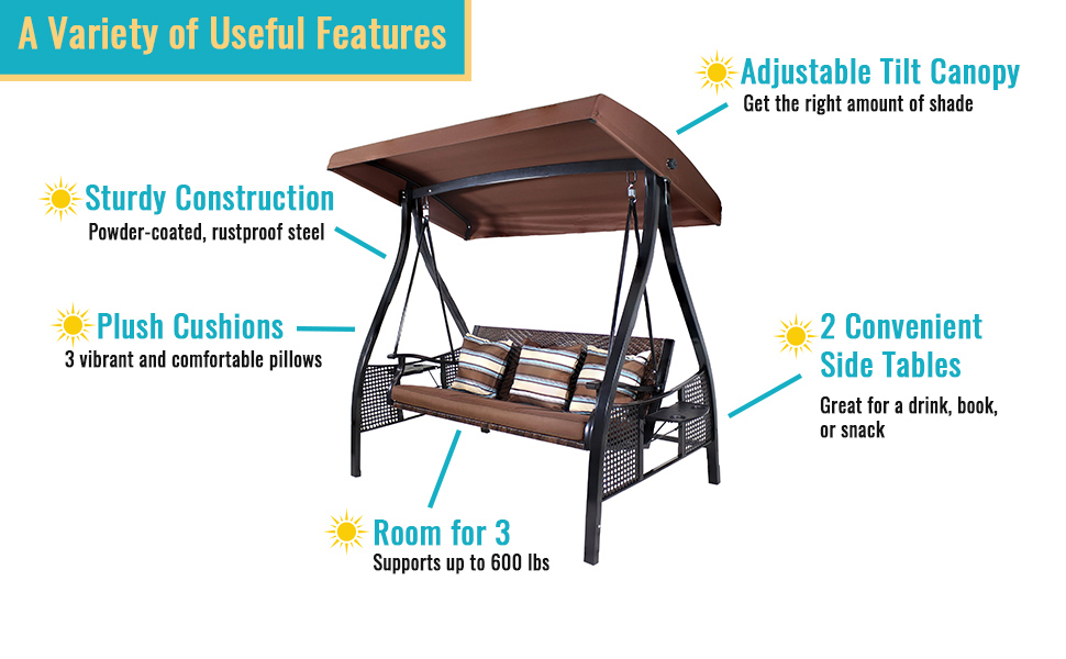 ③かなえ 様 swing Amazon.com : Sunnydaze 3-Seat Deluxe Patio Swing with Steel