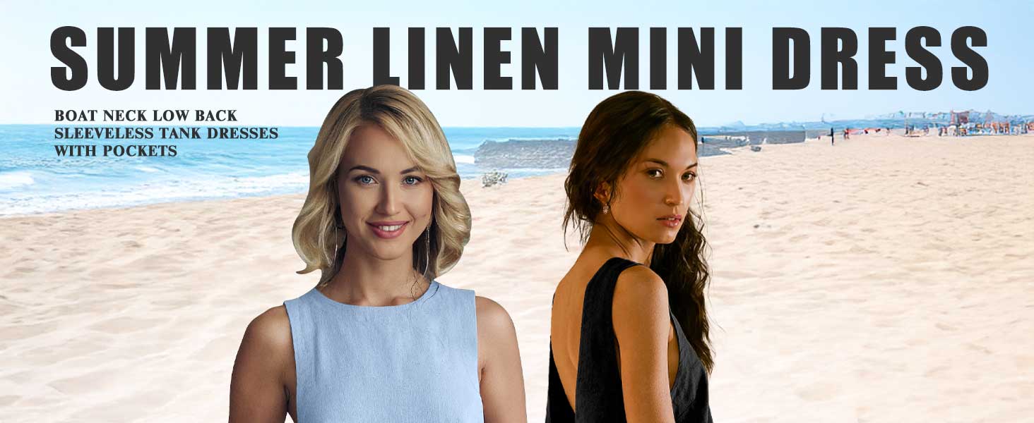 Womens Summer Linen Mini Dress