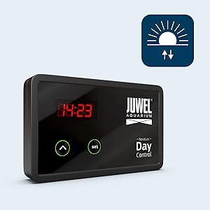 Schwarzer Digitalwecker oder Gerät mit LED-Anzeige, die „17:23“ anzeigt. Mehrere Ansichten desselben Geräts mit unterschiedlichen Schnittstellenbildschirmen und Symbolen.