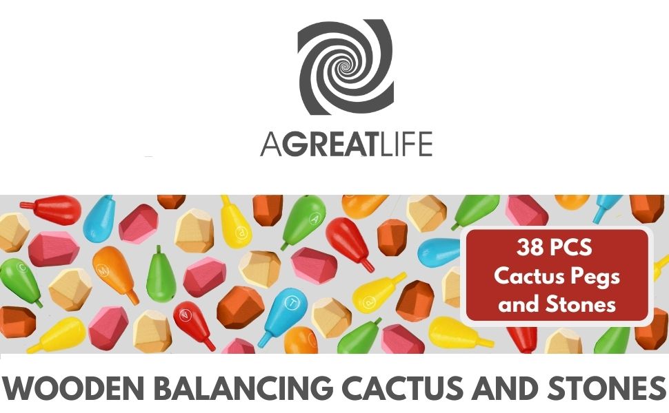 38 PCs Wooden Stacking Stones & Wooden Cactus Toy for Fine Motor Cactus Game