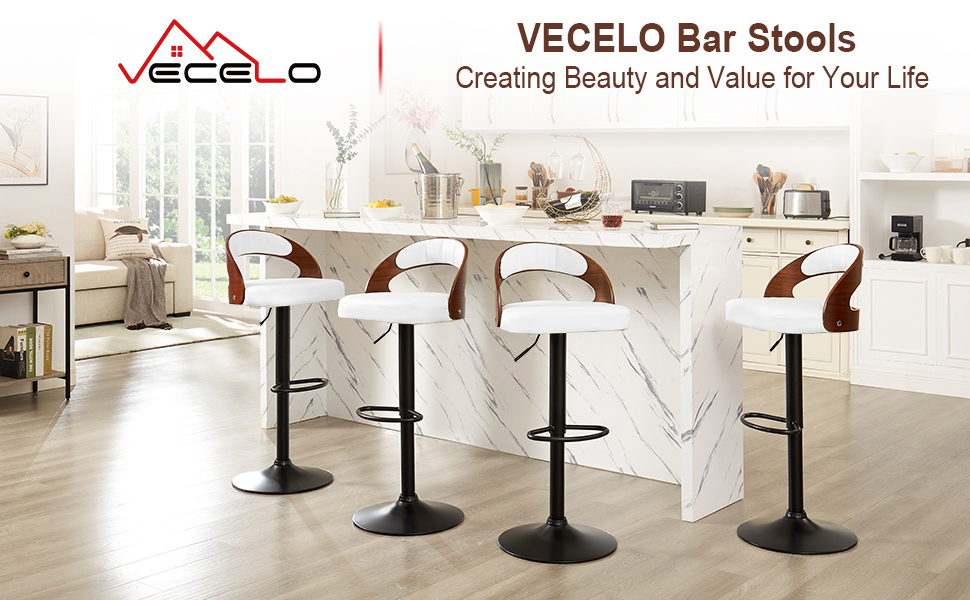 VECELO Bar Stool Set of 4, Kitchen Island Stools with