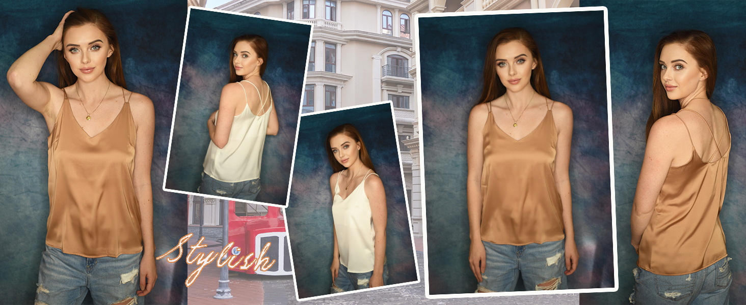 silk camisole for women V neckline sexy criss cross back