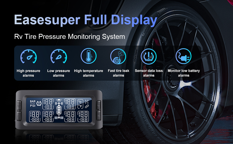 Easesuper Rv Tire Pressure Monitoring System, Large Screen