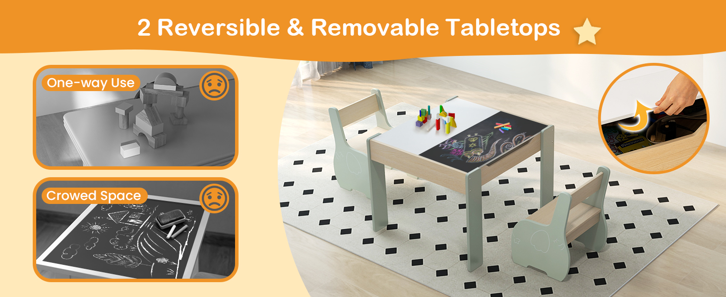2 reversible and removable tabletops