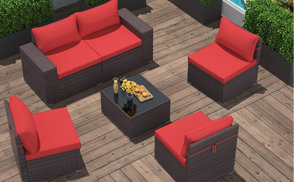 ALAULM 6 Pieces Patio Furniture Set Sectional Sofa Set