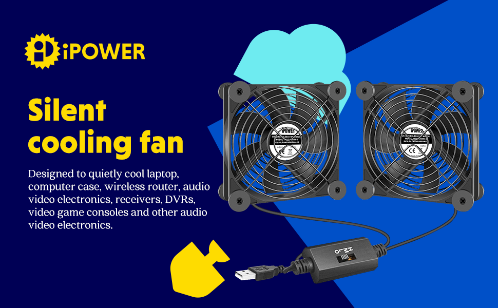 iPower Quiet Cooling Fan 120mm Dual USB Case Fan with Speed Controller for Receiver