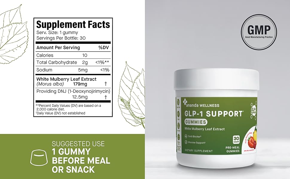 GLP-1 Support gummies. Gummy made in USA with GMP, vegan gummies sweetened with monk fruit