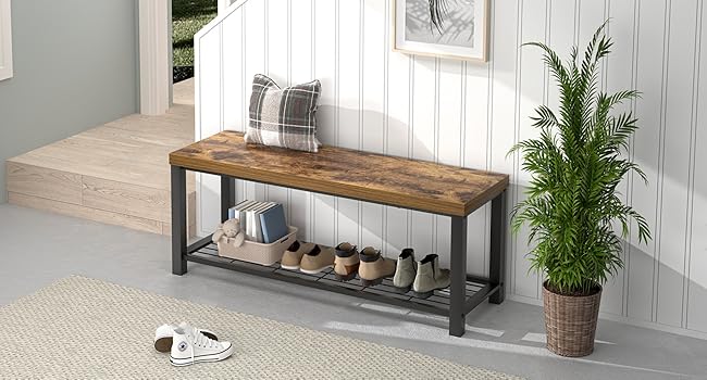 Amazon.com: EXCEFUR Entryway Bench, Modern Wood and Metal