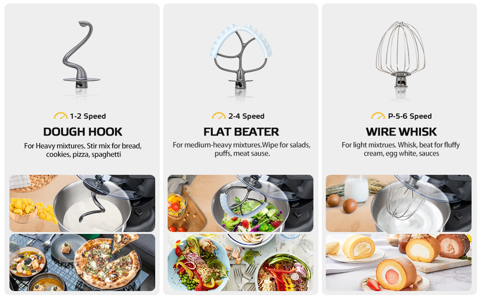 GEFT Stand Mixer, 6 QT 600W TiltHead Dough Mixer, 6+P speed Mixers