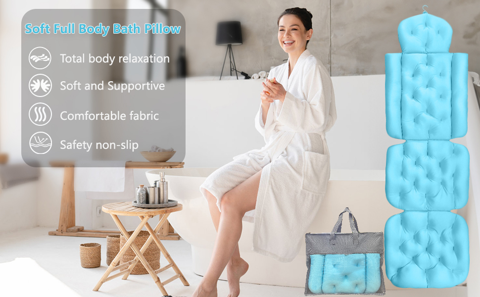 Full Body Bath Pillow, Bathtub Pillow with Powerful Non