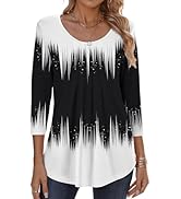 Zeagoo 3/4 Sleeve Tops for Women Crew Neck Blouses Pleated Casual Shirts Fall Work Clothes 2025