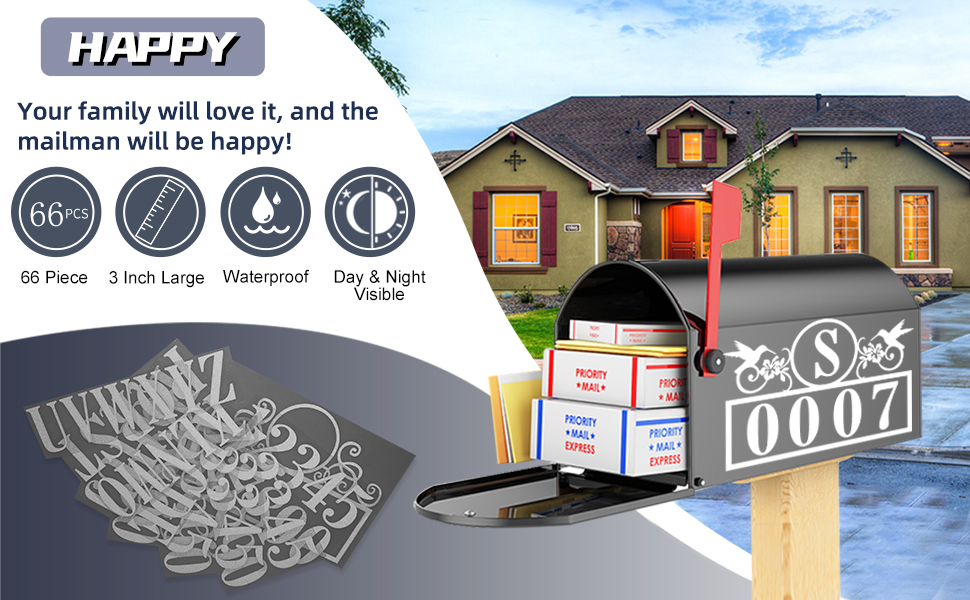 Reflective Mailbox Numbers Stickers, Dadop 66 Pieces with Custom