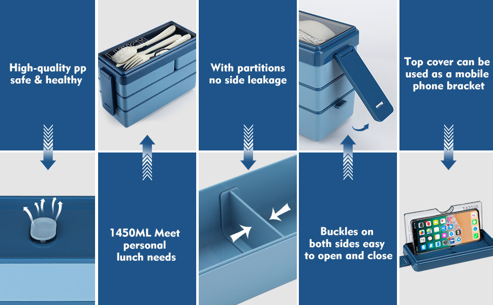 Bento Box Lunch Boxes,1450ml Bento Lunch Box for Adults Kids,Stackable