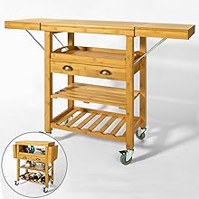 SoBuy Bamboo Kitchen Storage Trolley Cart With Folding Worktop, FKW25-N 16 FKW25-N