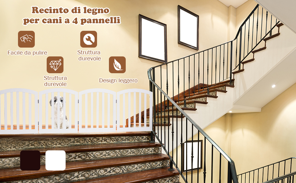 COSTWAY Cancelletto Per Cani Pieghevole In Legno Con 4 Ante, Ideale Per Cani Di Piccola/Media Taglia, Adatto A Scale, Soggiorno E Cucina, 246 X 61 Cm, Bianco 13 1