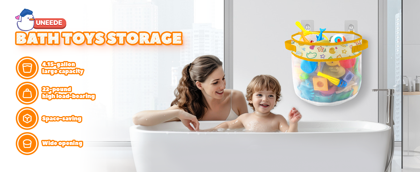 UNEEDE Duck Print Bath Toy Storage,4.15 Gallons Bathtub Toy Storage Organizer,Bath