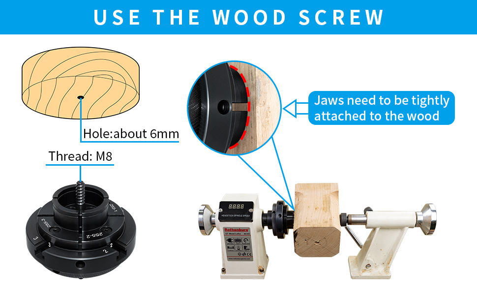 DEEFIINE 4 Inch Wood Lathe Chuck Set 1" x 8 tpi thread & 3/4"x16TPI