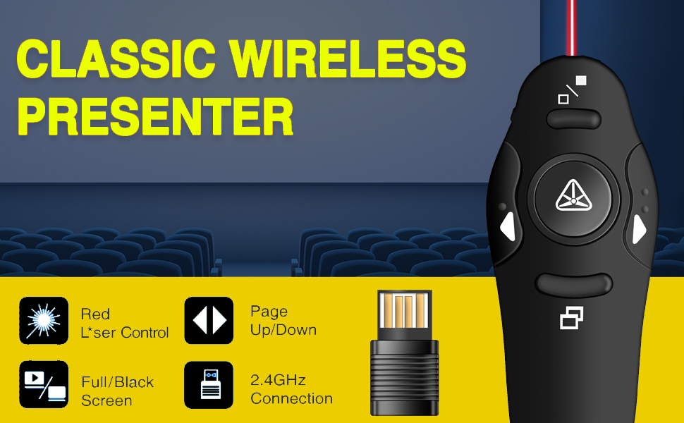 D25® USB Wireless Remote Control Professional Laser Pointer Presenter