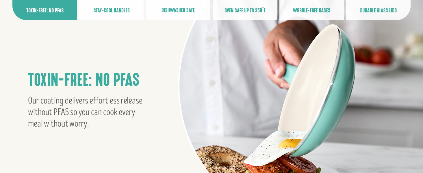GreenLife, Ceramic Nonstick, PFAS-Free, Non-Toxic, Cookware, Frypans, Soft Grip