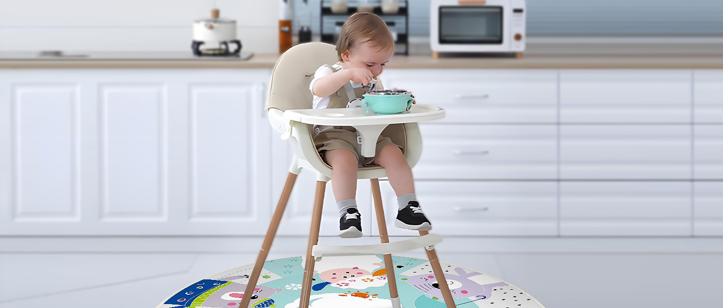 Splash Mat for Under High Chair 43.3", Anti Slip Baby Feeding Mat for Dropping Food, Waterproof