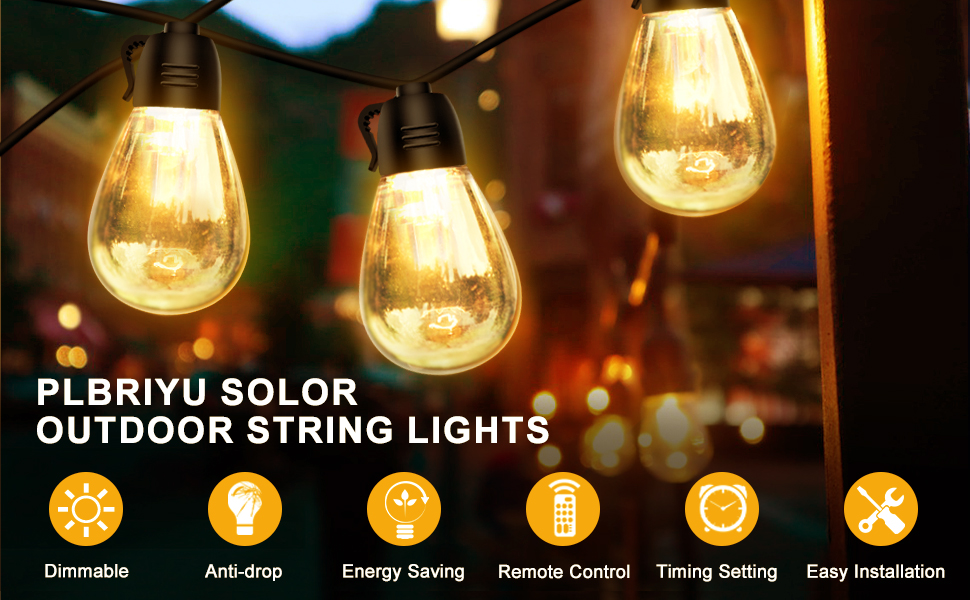 Solar String Lights Outdoor Waterproof 49Ft Patio Lights with 20 S14