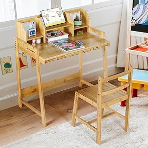 Bureau Enfant Garcon Fille en Bambou, Ensemble Bureau et Chaise