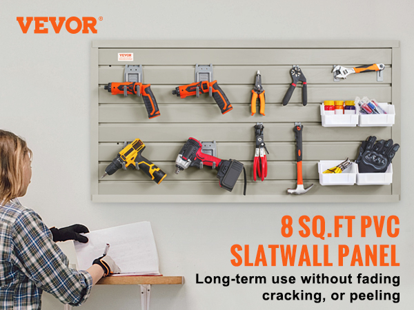 VEVOR Slatwall Panels, 4 ft x 1 ft Gray Garage Wall Panels