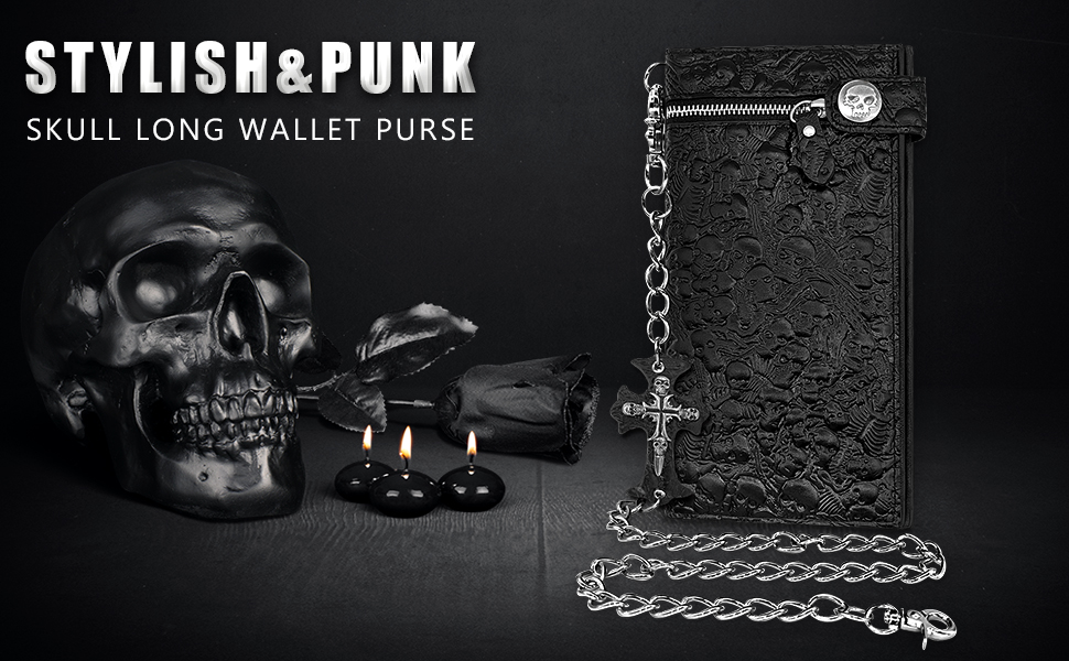 小物 US original wallet chain long Badass Black Leather Men's Long Biker Chain Wallet Long