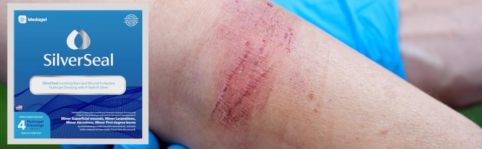 Silverseal hydrogel cooling relief sterile wound dressing minor burns lacerations sensitive skin