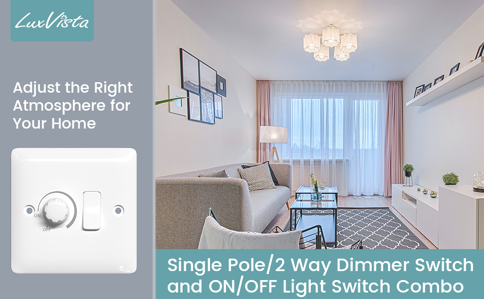 Luxvista White Dimmer Switch, Dimmer and Rocker Wall Light Switch Combo