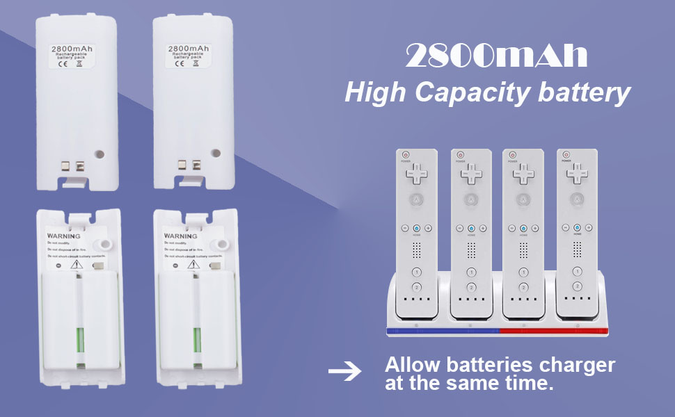 Wii Rechargeable Battery Pack, 4 in 1 Charging Station Charger Dock with 4 Pack