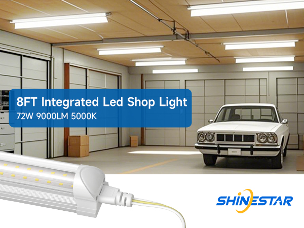【美品】Led Light VT-7200CX/SET2 ② SHINESTAR 8FT 12-Pack LED Shop Light Fixture, 72W 9000LM