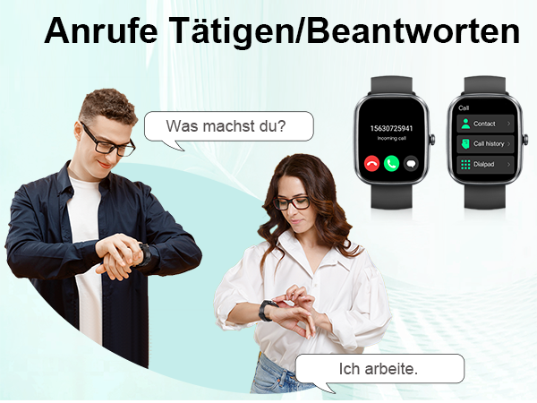 Ein Mann und eine Frau schauen auf eine Uhr.