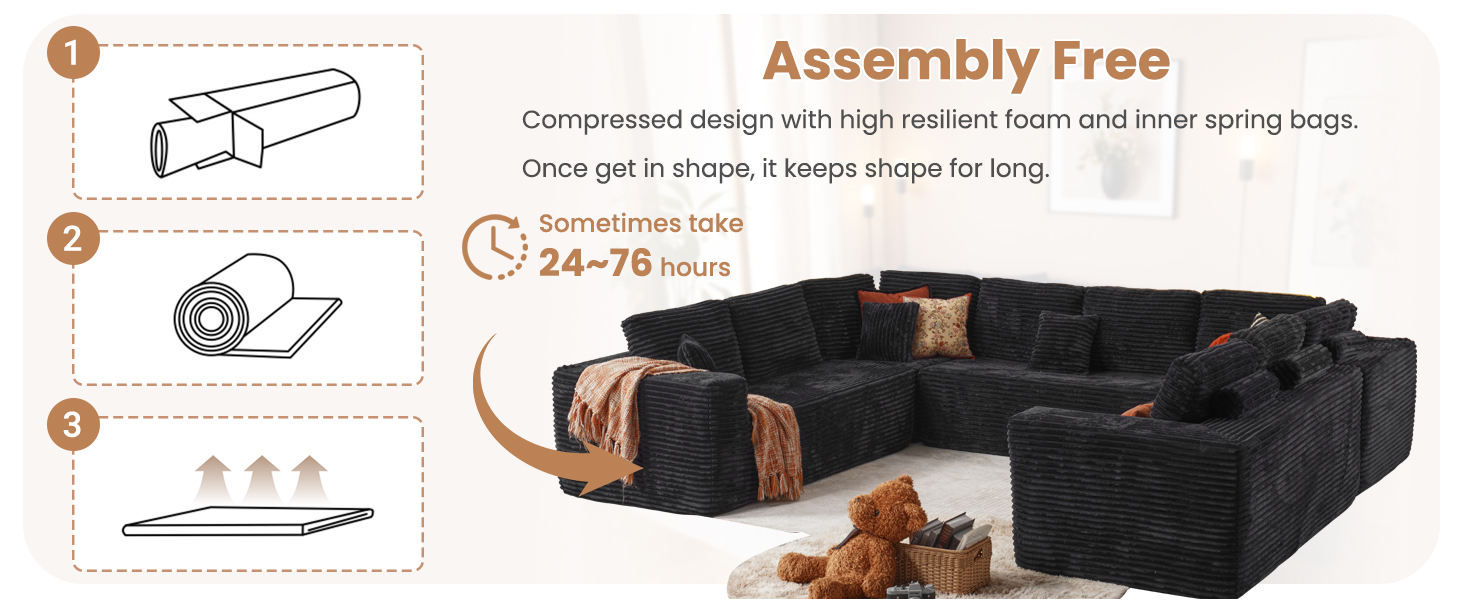 No Assemble Plush floor Sectional couch sofa 
