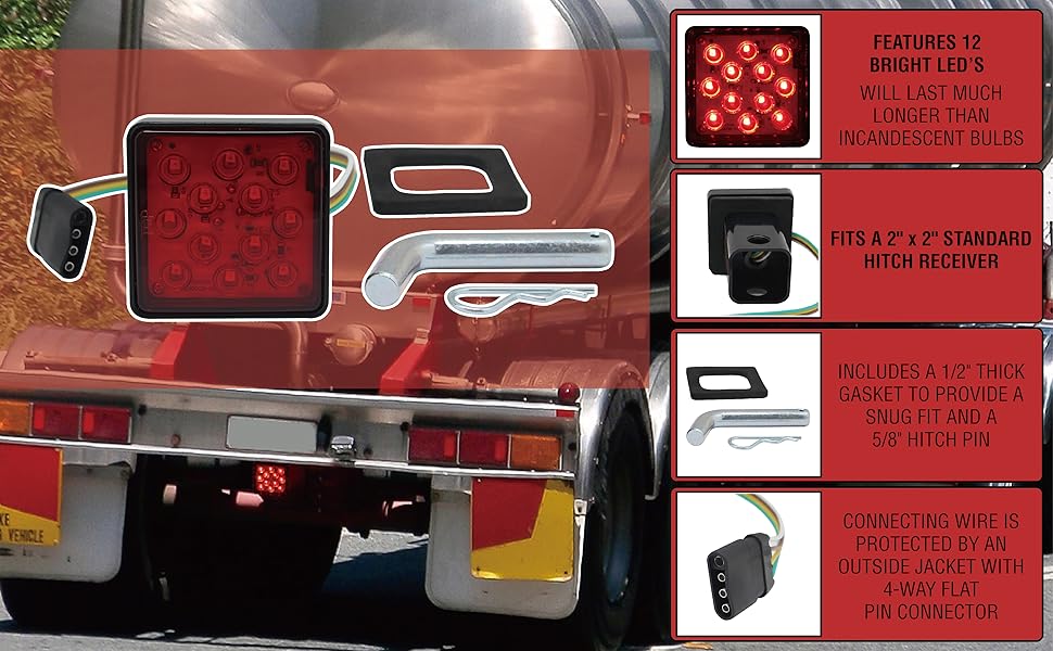 MaxxHaul 50021 Trailer Hitch Cover with 12 LED's Brake and Tail Light