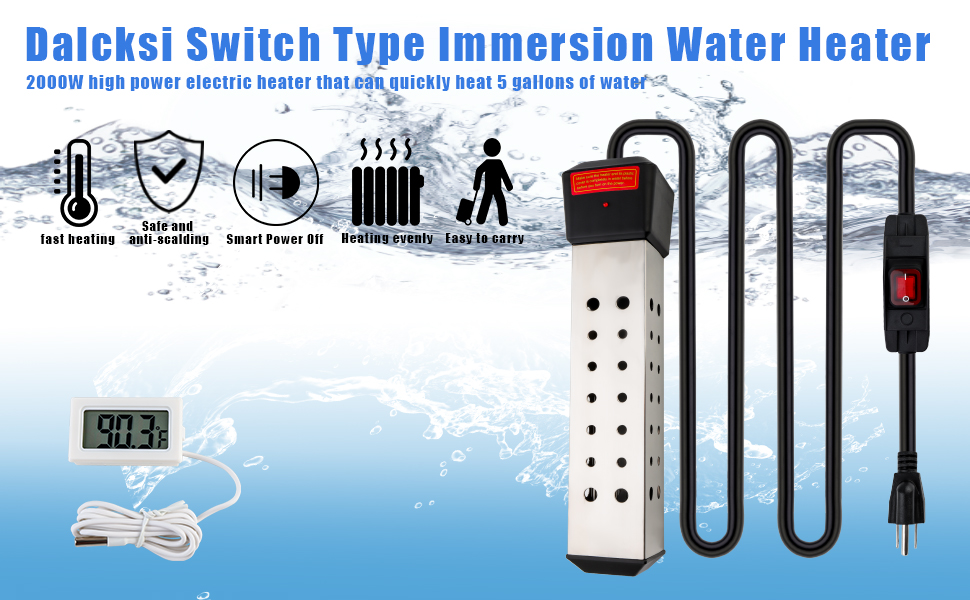 2000W Immersion Water Heater with Switch,with Digital LCD Thermometer