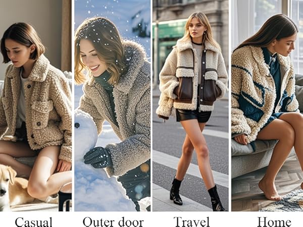 VVK Women's Fashion Faux Shearling Shaggy Full Zip Coats