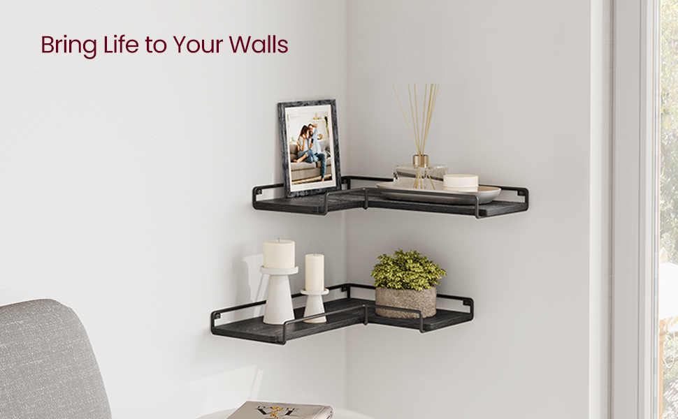 VASAGLE Corner Shelf Wall Mount Set of 2, Corner Floating