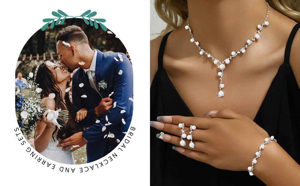 Bride Crystal Necklace Earrings Set Bridal Wedding Jewelry Sets Rhinestone Necklace for Women Girls