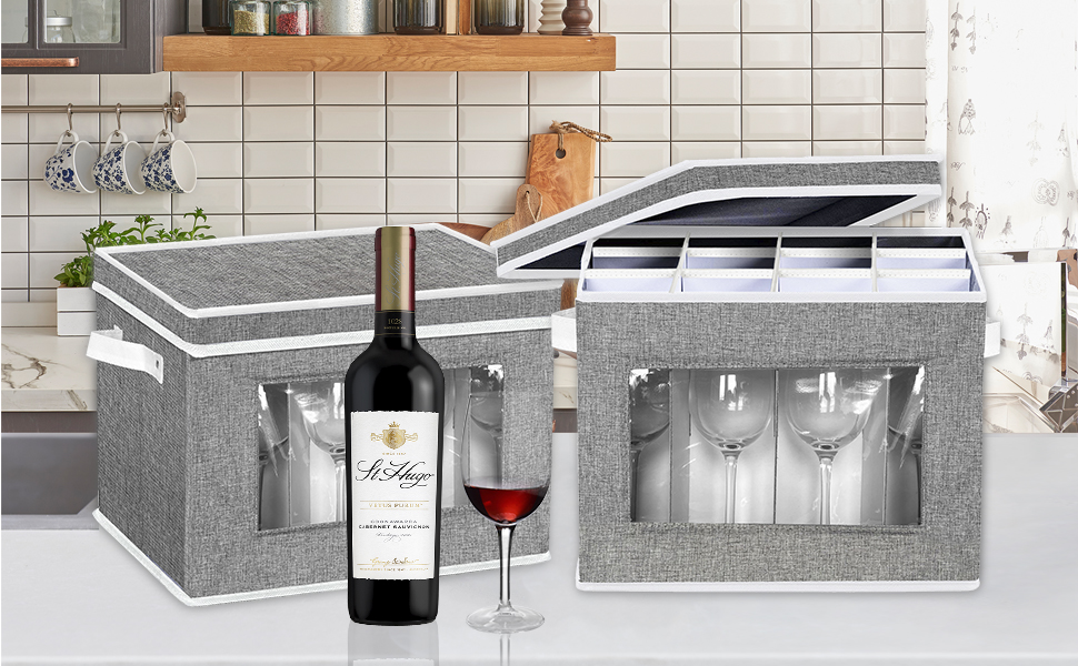 homyfort 2 Pack Stemware Storage Cases, Wine Glass Storage