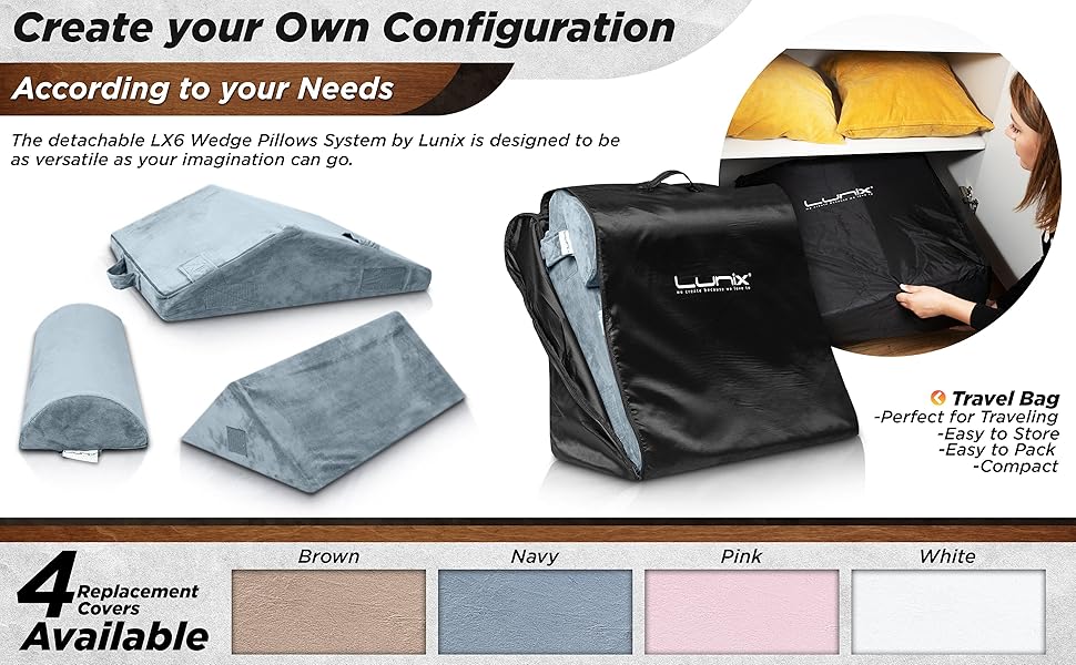 Lunix LX6 3pcs Orthopedic Bed Wedge Pillow Set, Post Surgery Memory