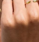TLY Gold Birthstone Rings for Women Non Tarnish 14K Gold Plated Stackable Rings Dainty CZ Adjusta...