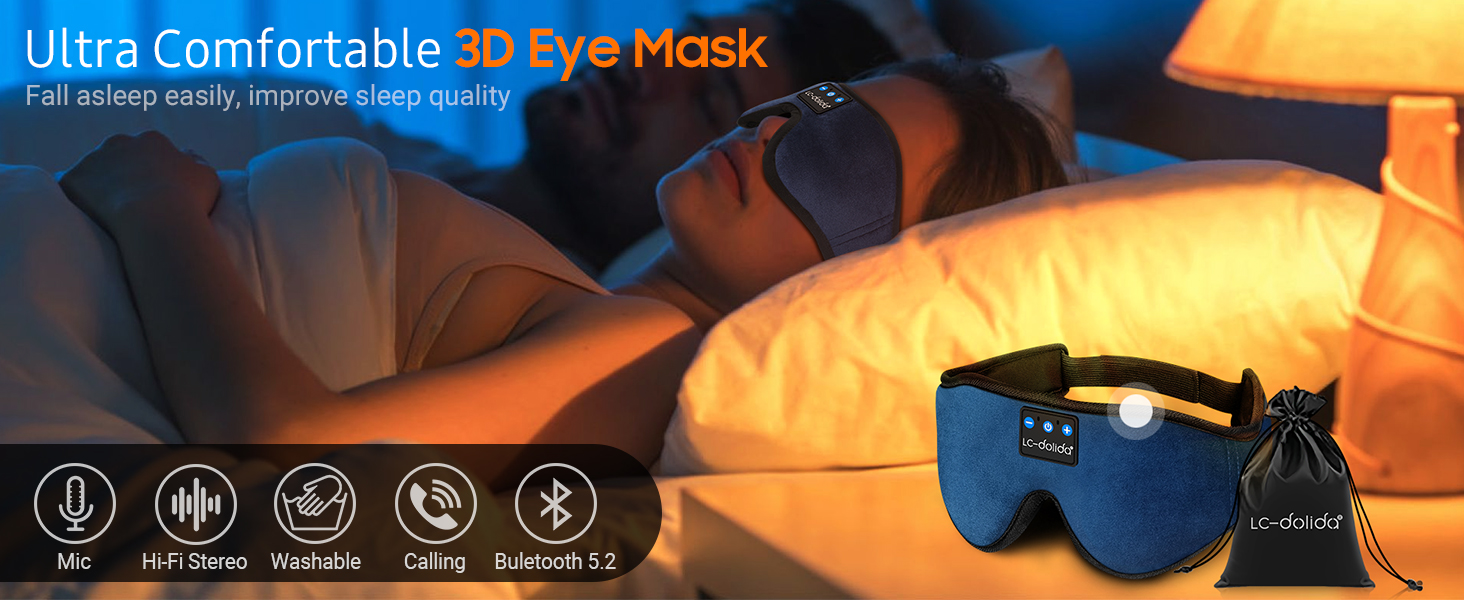 LCdolida Sleeping Headphones Eye Mask, Sleep Mask with Bluetooth